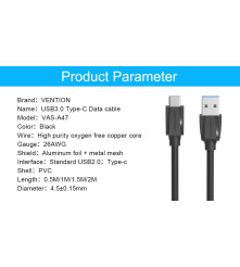 Vention - Cablu de date USB 3.0 la USB de tip C - Negru - Cabluri USB 3.0 - V022-CB