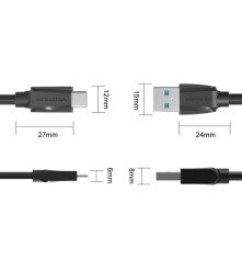 Vention - Cablu de date USB 3.0 la USB de tip C - Negru - Cabluri USB 3.0 - V022-CB