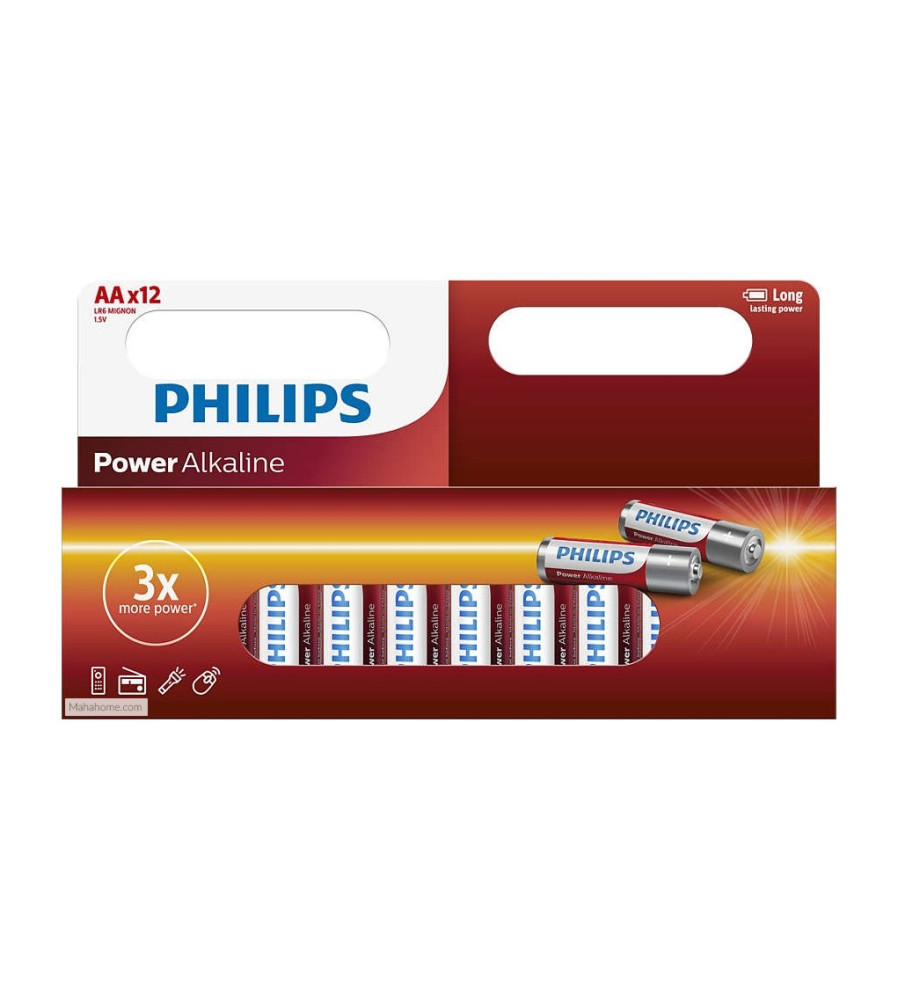PHILIPS - Pachet de 12 - AA R3 Philips Power Alkaline - Format AA - BS033-CB