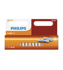 PHILIPS - 12-Pack - AAA R3 Philips LongLife Zinc Alkaline - AAA méret - BS035-CB
