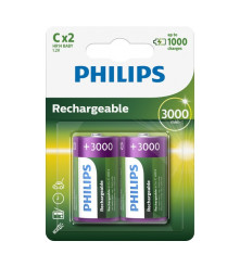 PHILIPS - Philips MultiLife 1.2V C/HR14 3000mah NiMh újratölthető akkumulátor - C D XL méret - BS052-CB