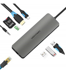 Vention - All in One USB-C C Típus USB C - RJ45/HDMI/Audio 3.5mm/USB 3.0 /USB-C/TF/SD csatlakozó Adapter Comverter - USB adap...