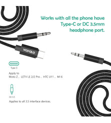 Wofalo - Cablu audio Wofalo Car Aux, 2 in 1 Tip C pana la 3,5 mm tata - 3,5 mm tata - Cabluri audio - AL1015