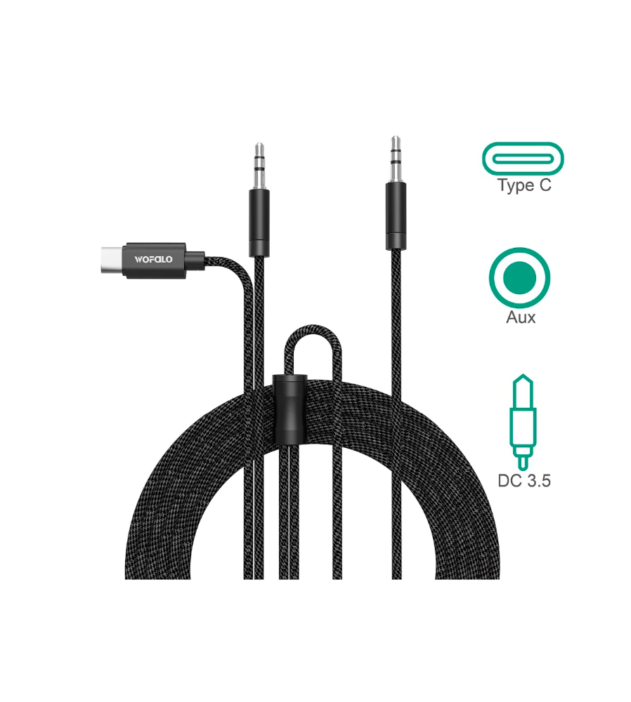 Wofalo - Cablu audio Wofalo Car Aux, 2 in 1 Tip C pana la 3,5 mm tata - 3,5 mm tata - Cabluri audio - AL1015