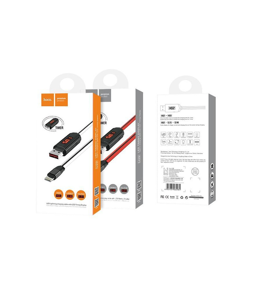 HOCO - Hoco cablu Lightning IPhone la USB cu timer LED-display - iPhone cabluri de date  - H100173-CB