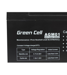 Green Cell - Baterie Green Cell 6V 12Ah (4.6mm) 12000mAh VRLA AGM - Baterii Plumb-acid - GC049