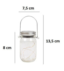 Polux - Lampa solara cu 10 LED-uri tip borcan 13.5 x 8 x 7.5 cm Alb Cald - Lămpi și decorațiuni solare - PL017