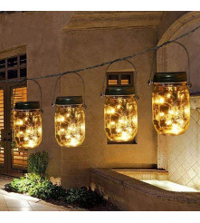Polux - Lampa solara cu 10 LED-uri tip borcan 13.5 x 8 x 7.5 cm Alb Cald - Lămpi și decorațiuni solare - PL017