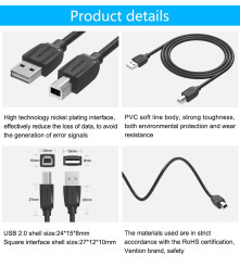 Vention - VENTION USB 2.0 A Tata la B Tata cablul imprimanta printer - Cabluri imprimantă - VENT-2021-CB