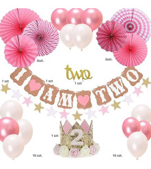 Oem - Set 30 baloane si accesorii pentru petrecere, aniversare I AM TWO - 2 ani - Baloane petreceri - TZ055