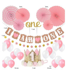 Oem - Set 30 baloane si accesorii pentru petrecere, aniversare I AM ONE - 1 ani - Baloane petreceri - TZ056