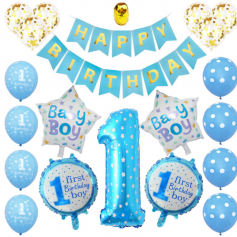 Oem - Set 21 baloane pentru aniversare, petrecere HAPPY BIRTHDAY - 1 ani - Baloane petreceri - TZ070