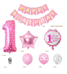 Oem - Set 21 baloane pentru aniversare, petrecere HAPPY BIRTHDAY - 1 ani - Baloane petreceri - TZ071