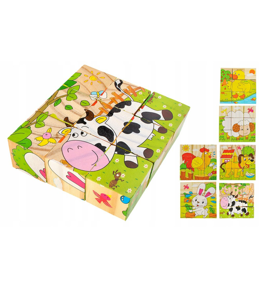 Oem - Set 6 in 1 cuburi Puzzle din lemn pentru copii, 6 imagini - Jucării educative - TZ124