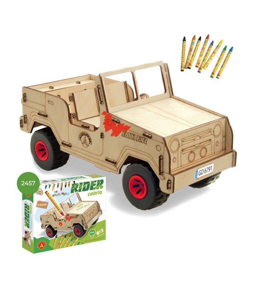 Oem - Masinuta de asamblat si colorat din lemn cu creioane si autocolante, model Rider Cabrio - Jucării creative - TZ253