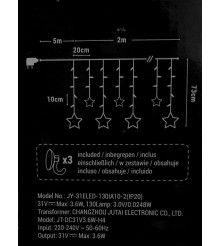 Oem - Instalatie de Craciun, Perdea luminoasa ploaie, 12 Stele mari si mici, Alb cald cu temporizator 2M 130 LED-uri - Lumini...