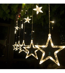 Oem - Instalatie de Craciun, Perdea luminoasa ploaie, 12 Stele mari si mici, Alb cald cu temporizator 2M 130 LED-uri - Lumini...
