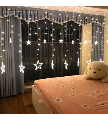 Oem - Instalatie de Craciun, Perdea luminoasa ploaie, 12 Stele mari si mici, Alb cald cu temporizator 2M 130 LED-uri - Lumini...