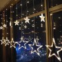 Oem - Instalatie de Craciun, Perdea luminoasa ploaie, 12 Stele mari si mici, Alb cald cu temporizator 2M 130 LED-uri - Lumini...