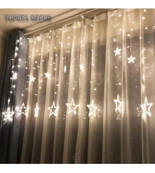 Oem - Instalatie de Craciun, Perdea luminoasa ploaie, 12 Stele mari si mici, Alb cald cu temporizator 2M 130 LED-uri - Lumini...