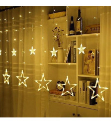 Oem - Instalatie de Craciun, Perdea luminoasa ploaie, 12 Stele mari si mici, Alb cald cu temporizator 2M 130 LED-uri - Lumini...