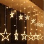 Oem - Instalatie de Craciun, Perdea luminoasa ploaie, 12 Stele mari si mici, Alb cald cu temporizator 2M 130 LED-uri - Lumini...