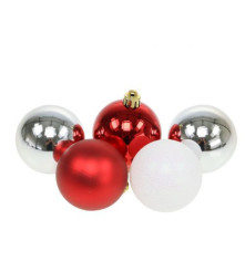 Oem - Set 30 Globuri de Craciun pentru Brad diametru 6 cm rosu, alb, gri - Ornamente brad de Crăciun - AC339-RE