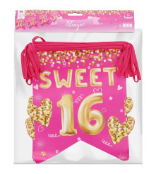 Oem - Ghirlanda petrecere din 15 stegulete model SWEET 16, ideal pentru zii de nastere 16 ani - Alte accesorii petrecere - AC426