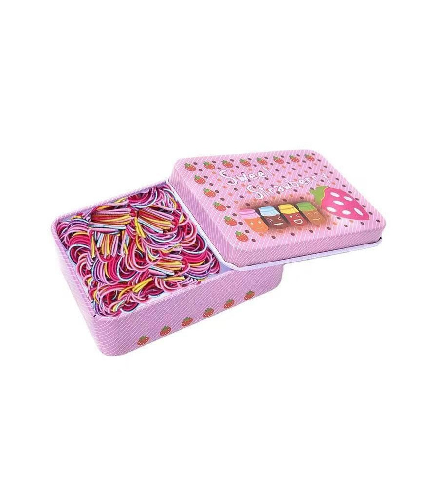 Oem - Set 100 bucati elastice de par multicolor cu cutie de depozitare din metal - Bijuterii si accesorii copii - TZ323