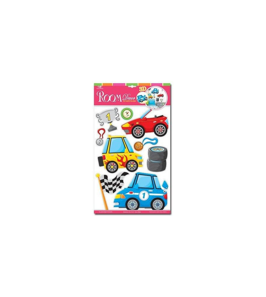 Oem - Set 8 stickere perete 3D, model vehicule, 29 x 41 cm - Camera copilului - TZ319