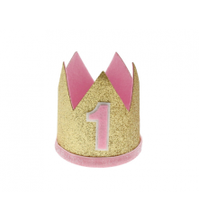 GoDan - Coronita roz pentru petrecere 1st Birthday (1 AN) - Esarfa si coroana petrecere - GD017