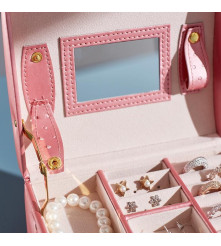 Oem - Cutie eleganta pentru bijuterii, ceasuri sau accesorii, 20 de compartimente, oglinda si inchidere cu cheie culoare roz ...