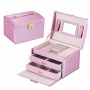 Oem - Cutie eleganta pentru bijuterii, ceasuri sau accesorii, 20 de compartimente, oglinda si inchidere cu cheie culoare roz ...