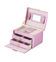 Oem - Cutie eleganta pentru bijuterii, ceasuri sau accesorii, 20 de compartimente, oglinda si inchidere cu cheie culoare roz ...