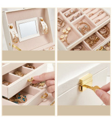 Oem - Cutie eleganta pentru bijuterii, ceasuri sau accesorii, 20 de compartimente, oglinda si inchidere cu cheie culoare roz ...