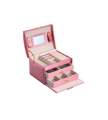 Oem - Cutie eleganta pentru bijuterii, ceasuri sau accesorii, 20 de compartimente, oglinda si inchidere cu cheie culoare roz ...