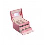 Oem - Cutie eleganta pentru bijuterii, ceasuri sau accesorii, 20 de compartimente, oglinda si inchidere cu cheie culoare roz ...