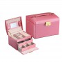 Oem - Cutie eleganta pentru bijuterii, ceasuri sau accesorii, 20 de compartimente, oglinda si inchidere cu cheie culoare roz ...