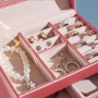 Oem - Cutie eleganta pentru bijuterii, ceasuri sau accesorii, 20 de compartimente, oglinda si inchidere cu cheie culoare roz ...