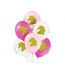 GoDan - Set 6 baloane cu cap de Unicorn, 30 cm - Baloane petreceri - GD124