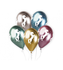 GoDan - Set 5 baloane cu Unicorn, multicolor, 32 cm - Baloane petreceri - GD123