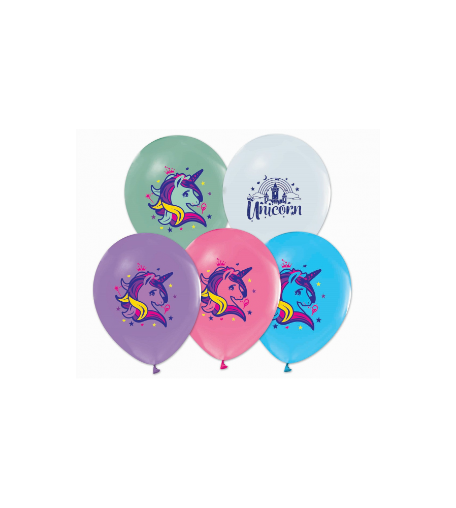 GoDan - Set 5 baloane cu cap de Unicorn, 30 cm - Baloane petreceri - GD151