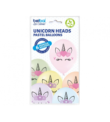 GoDan - Set 6 baloane cu cap de Unicorn, colorate 30 cm - Baloane petrecere - GD152