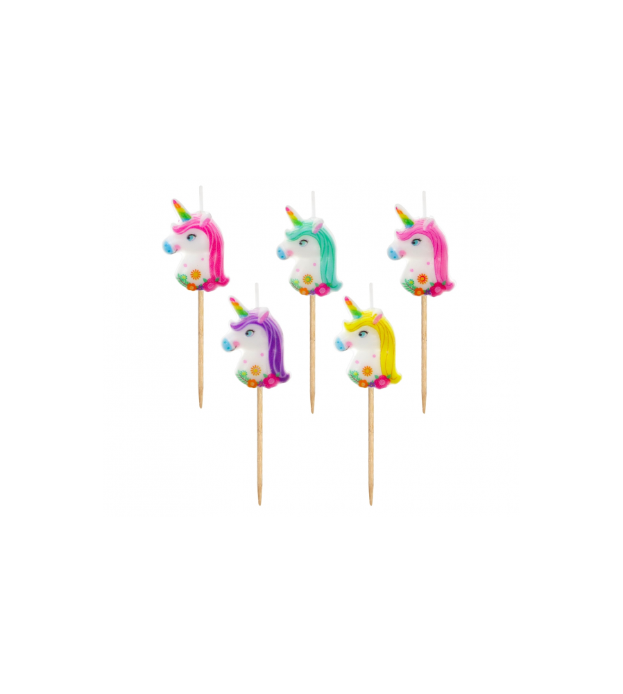 GoDan - Set 5 lumanari tort, model Unicorn - Lumanari petrecere - GD239