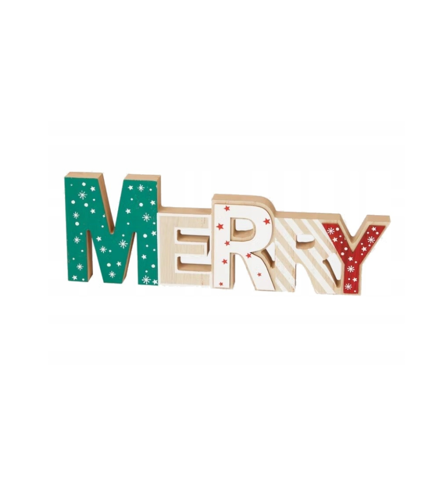 Oem - Ornament pentru craciun din lemn 29.5 x 11.5 x 2.3 cm MERRY - Alte accesorii Craciun - AC030