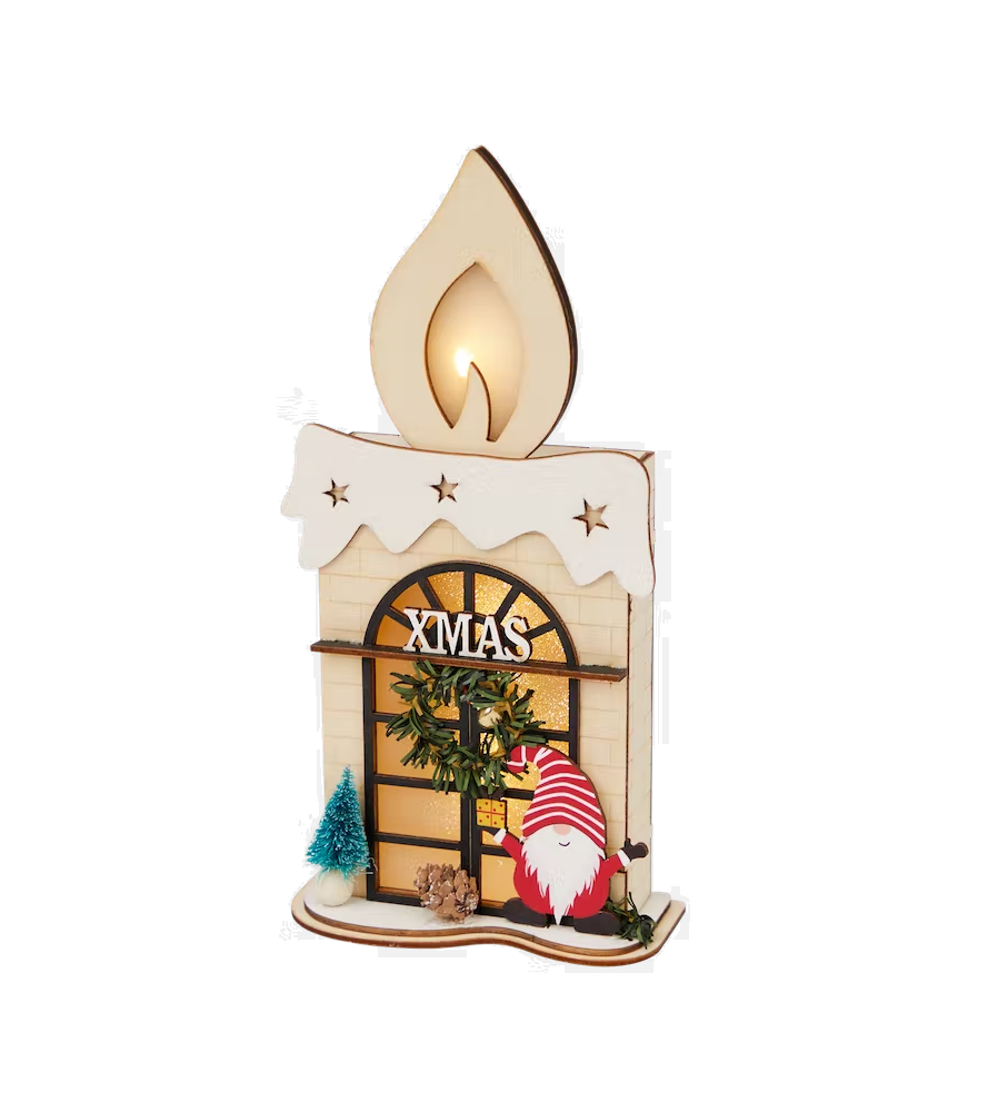Oem - Lumanare decorativa din lemn pentru Craciun, cu leduri 26 cm - Alte accesorii Craciun - AC094-CB