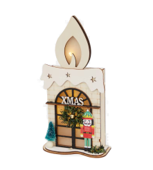 Oem - Lumanare decorativa din lemn pentru Craciun, cu leduri 26 cm - Alte accesorii Craciun - AC094-CB
