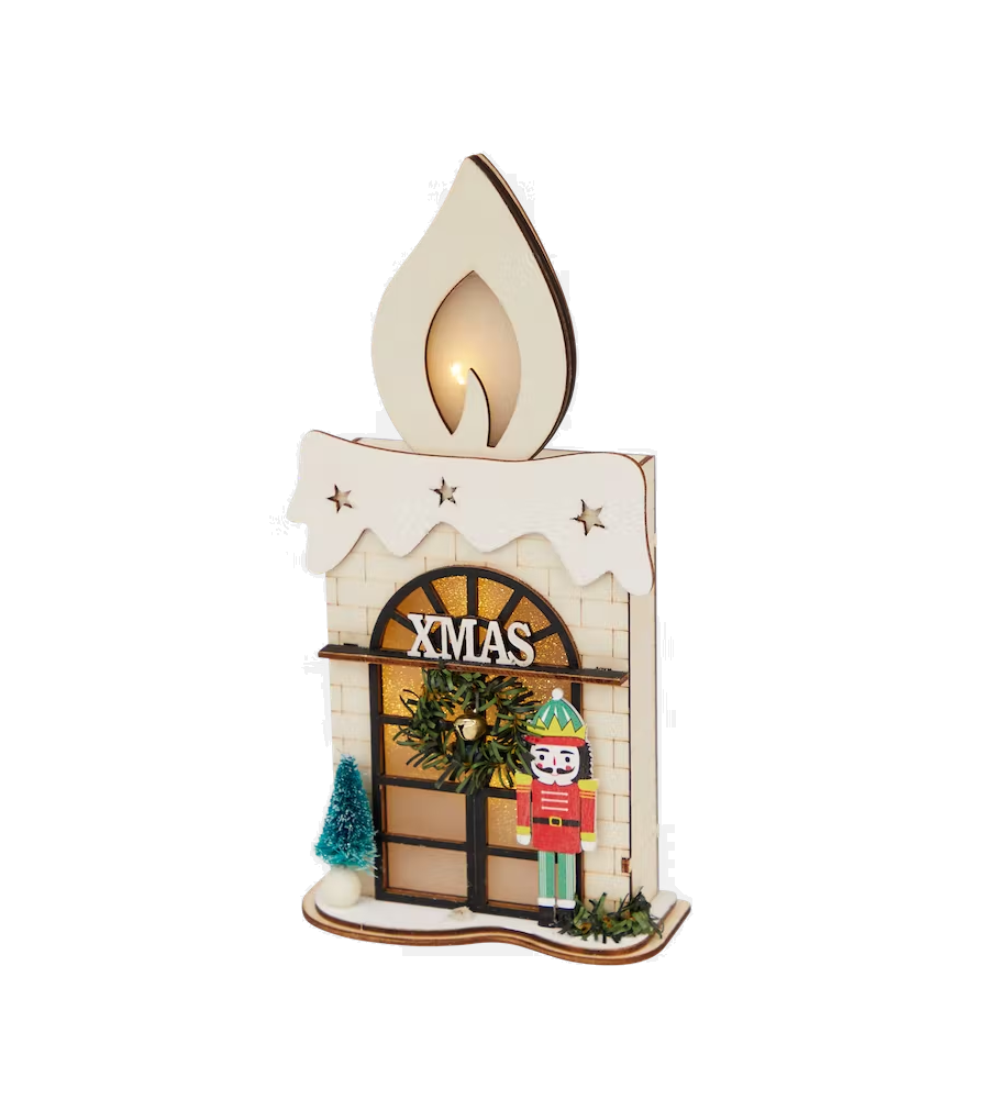 Oem - Lumanare decorativa din lemn pentru Craciun, cu leduri 26 cm - Alte accesorii Craciun - AC094-CB