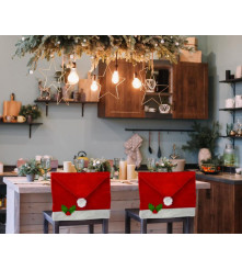 Oem - Husa decorativa spatar de scaun, model caciula de mos craciun 49 x72 cm - Alte accesorii Craciun - GD326