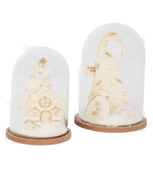 Oem - Set 2 Cupole din plastic cu baza lemn cu accesorii - Alte accesorii Craciun - AC469-CB